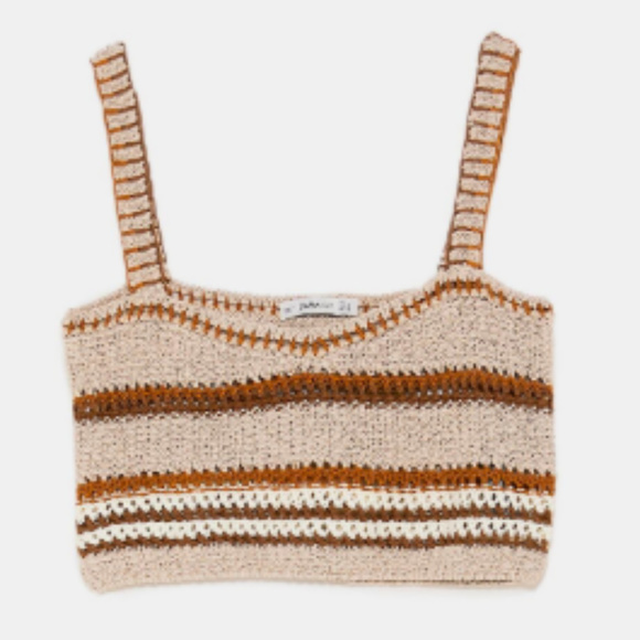 Zara Tops - [Zara] Knit Tan Orange Strappy Crop Top - M